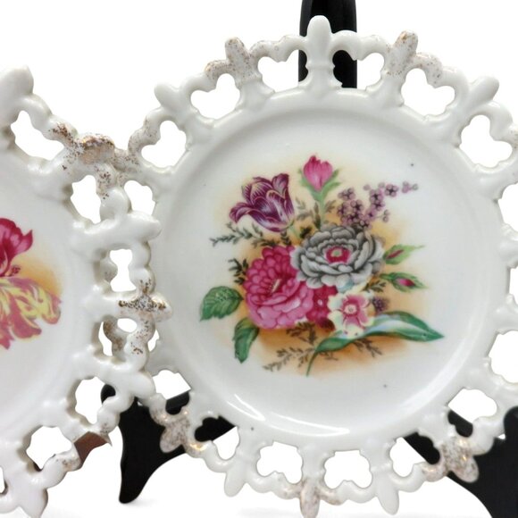 ESD Japan Reticulated Floral Ceramic Plates Set of 3 Vintage 8" - Picture 8 of 13